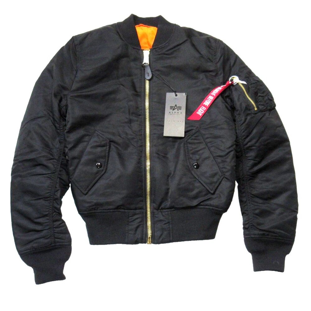NWT Alpha Industries Men's Slim Fit MA-1 Bomber in Black Reversible Jacket XS